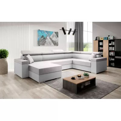 Rozkládací sedací souprava do U LEXIA - bílá / světle růžová, pravý roh