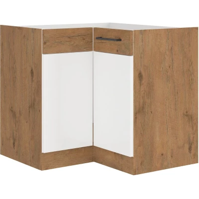 Dolní rohová skříňka VANYA - 90x90 cm, bílá / dub lancelot