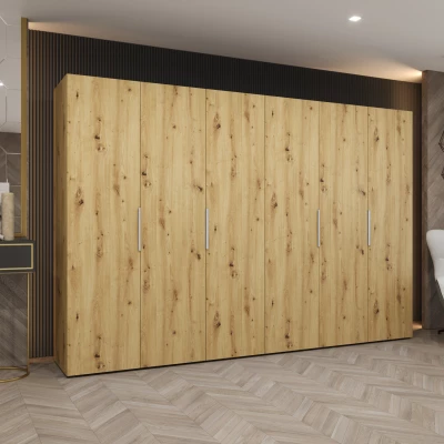 Šatní skříň 300 cm TUANA - dub artisan / stříbrná