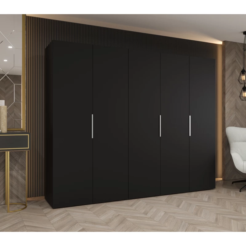 Šatní skříň 250 cm TUANA - černá / stříbrná