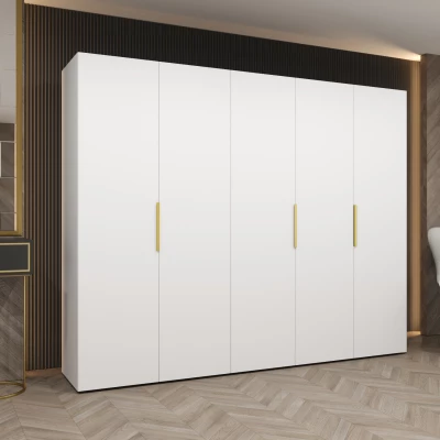 Šatní skříň 250 cm TUANA - bílá / zlatá