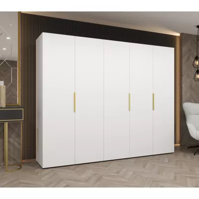 Šatní skříň 250 cm TUANA - bílá / zlatá