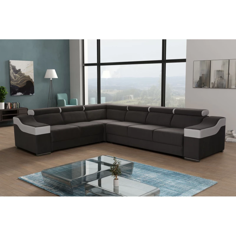 Velká sedací souprava GALJA - bílá eko kůže / tmavě hnědá