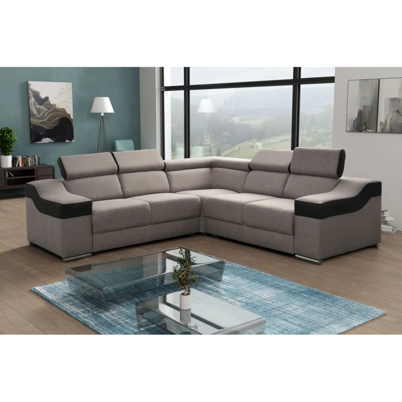 Rohová sedací souprava GALJA - černá eko kůže / béžová