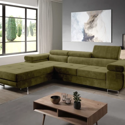 Rohová rozkládací sedací souprava PARASKA - olivová, levý roh