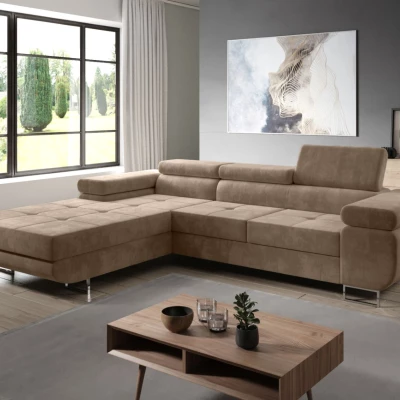 Rohová rozkládací sedací souprava PARASKA - světle hnědá, levý roh