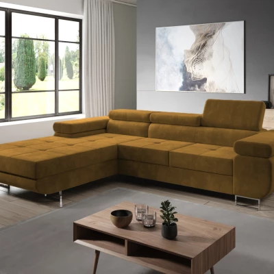 Rohová rozkládací sedací souprava PARASKA - hořčicová, levý roh