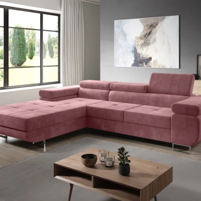 Rohová rozkládací sedací souprava PARASKA - růžová, levý roh