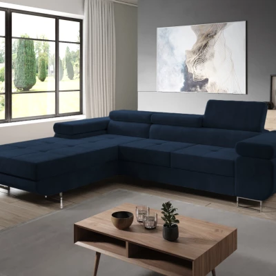 Rohová rozkládací sedací souprava PARASKA - tmavě modrá, levý roh