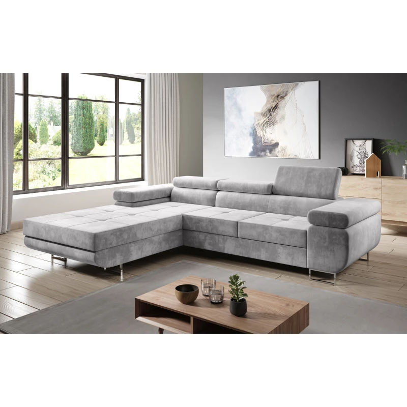 Rohová rozkládací sedací souprava PARASKA - světle šedá, levý roh