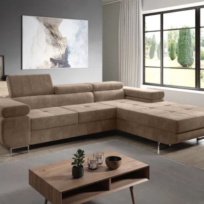 Rohová rozkládací sedací souprava PARASKA - světle hnědá, pravý roh