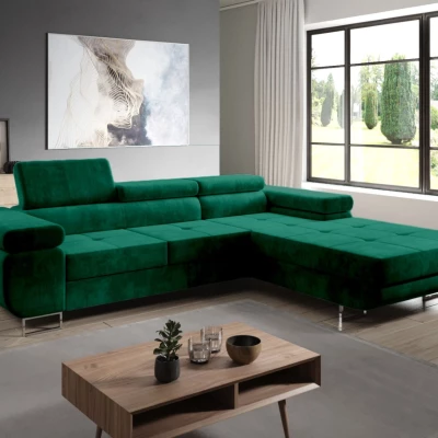 Rohová rozkládací sedací souprava PARASKA - zelená, pravý roh