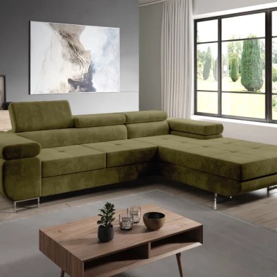 Rohová rozkládací sedací souprava PARASKA - olivová, pravý roh