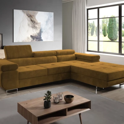 Rohová rozkládací sedací souprava PARASKA - hořčicová, pravý roh