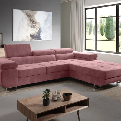 Rohová rozkládací sedací souprava PARASKA - růžová, pravý roh