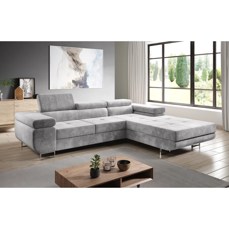 Rohová rozkládací sedací souprava PARASKA - světle šedá, pravý roh