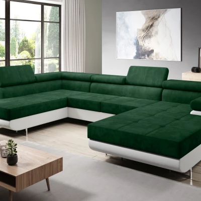 Rozkládací sedací souprava do U PARASKA - bílá / láhvově zelená