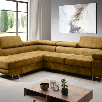 Rozkládací rohová sedačka PARASKA L - hořčicová, levý roh