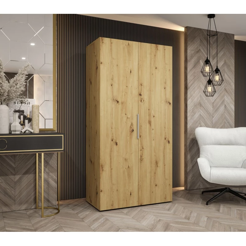 Šatní skříň 100 cm TUANA - dub artisan / stříbrná