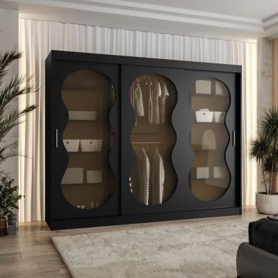 Prosklená šatní skříň 250 cm RUMEYA - černá