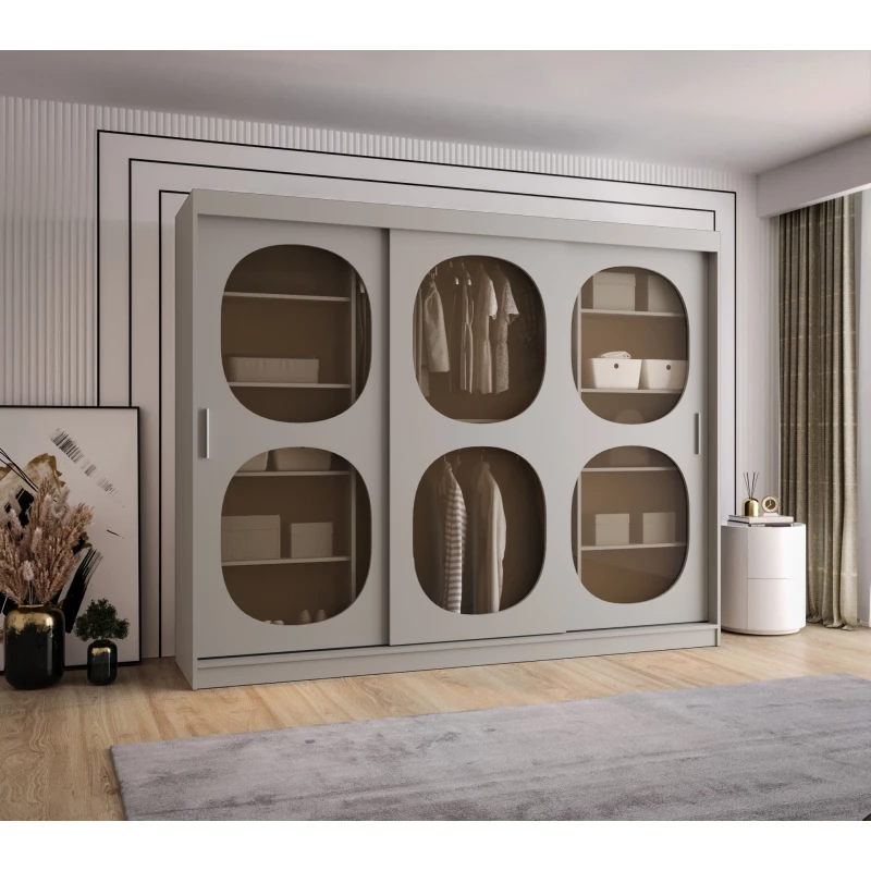 Prosklená šatní skříň 250 cm DEFNE - kašmírová