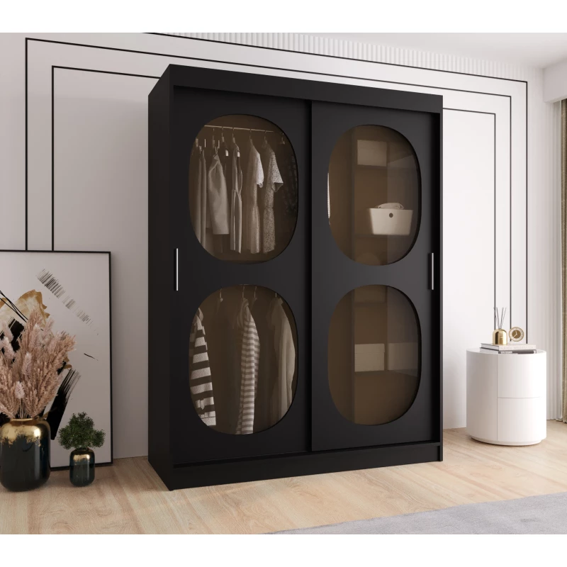 Prosklená šatní skříň 150 cm DEFNE - černá