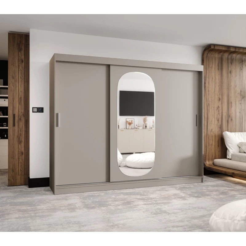 Šatní skříň 250 cm BEREN se zrcadlem - kašmírová