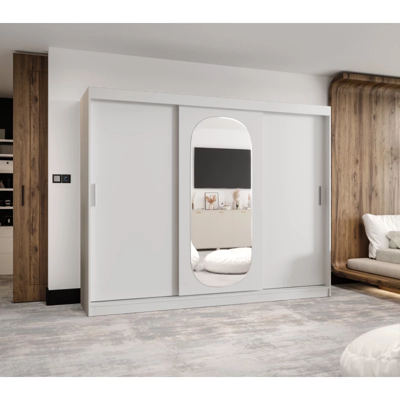 Šatní skříň 250 cm BEREN se zrcadlem - bílá