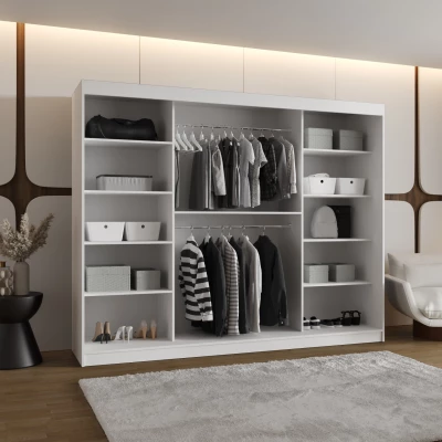 Šatní skříň 250 cm BEREN se zrcadlem - bílá