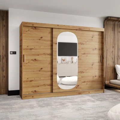 Šatní skříň 250 cm BEREN se zrcadlem - dub artisan