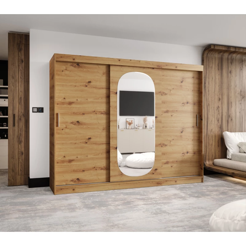 Šatní skříň 250 cm BEREN se zrcadlem - dub artisan