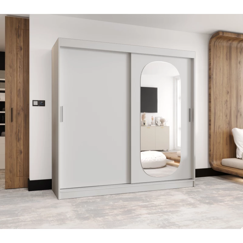 Šatní skříň 200 cm BEREN se zrcadlem - bílá