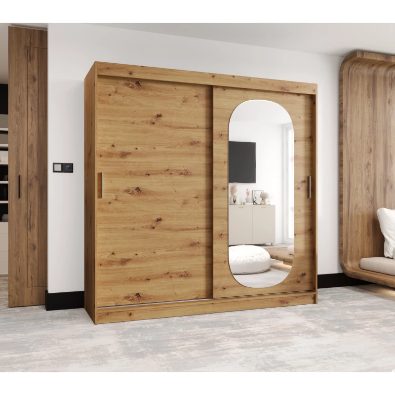 Šatní skříň 200 cm BEREN se zrcadlem - dub artisan