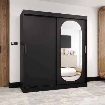 Šatní skříň 180 cm BEREN se zrcadlem - černá