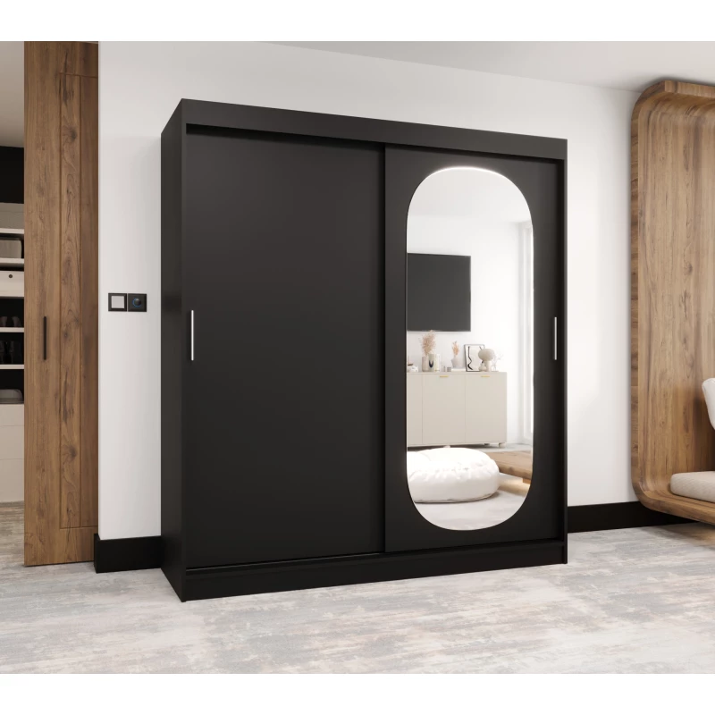 Šatní skříň 180 cm BEREN se zrcadlem - černá
