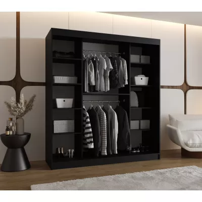 Šatní skříň 180 cm BEREN se zrcadlem - černá