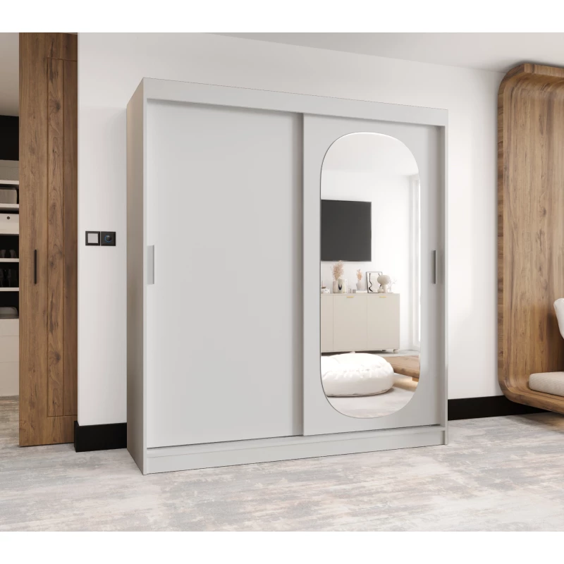 Šatní skříň 180 cm BEREN se zrcadlem - bílá