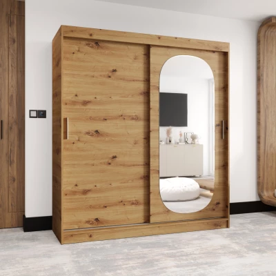 Šatní skříň 180 cm BEREN se zrcadlem - dub artisan