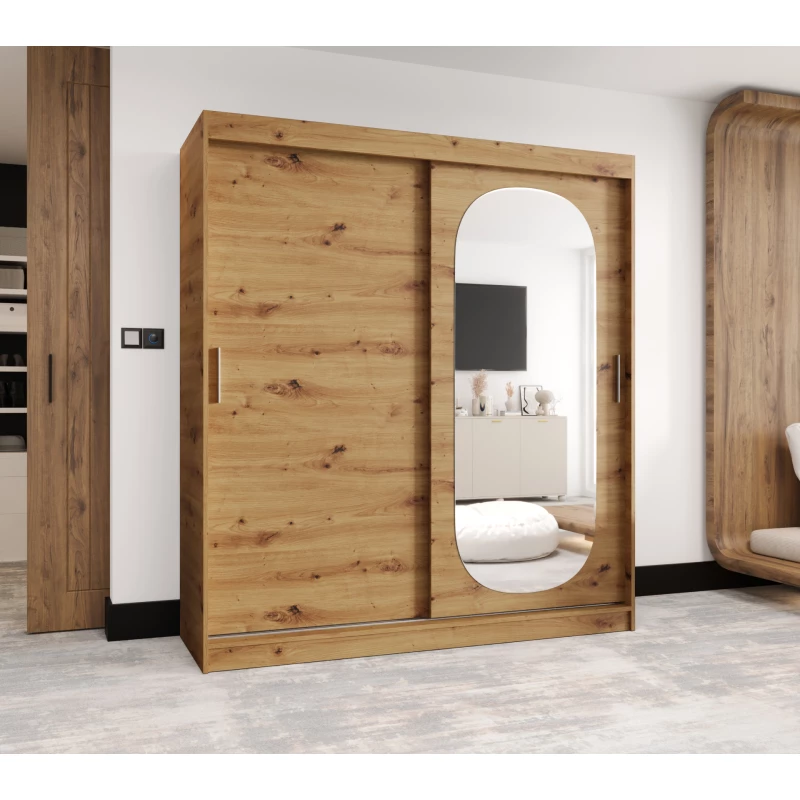 Šatní skříň 180 cm BEREN se zrcadlem - dub artisan