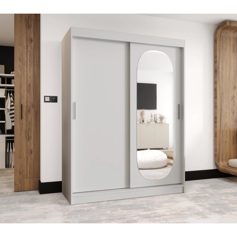 Šatní skříň 150 cm BEREN se zrcadlem - bílá