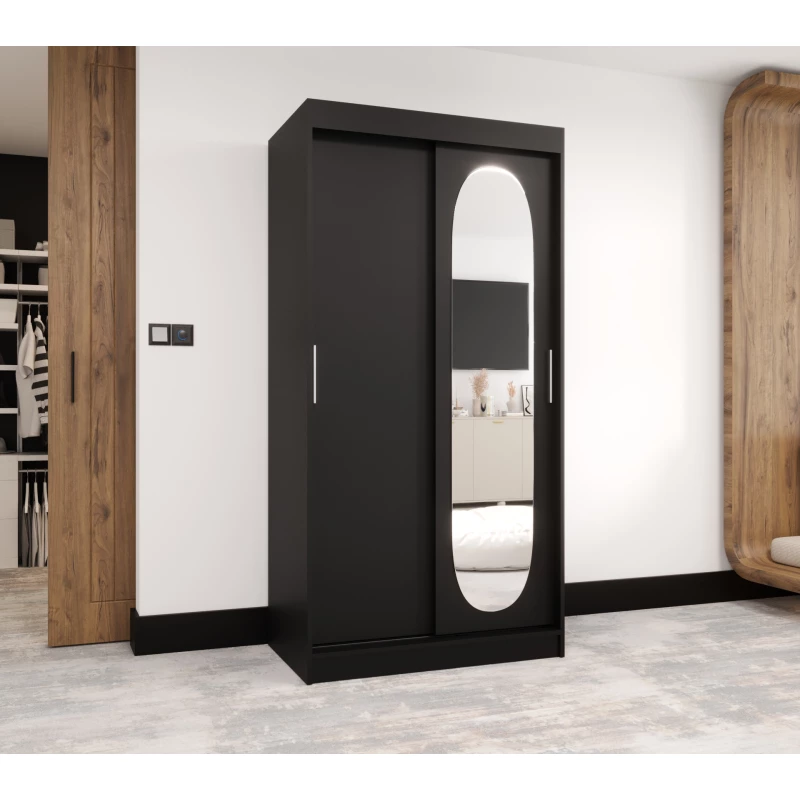 Šatní skříň 100 cm BEREN se zrcadlem - černá