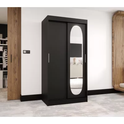 Šatní skříň 100 cm BEREN se zrcadlem - černá