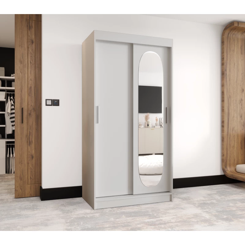 Šatní skříň 100 cm BEREN se zrcadlem - bílá