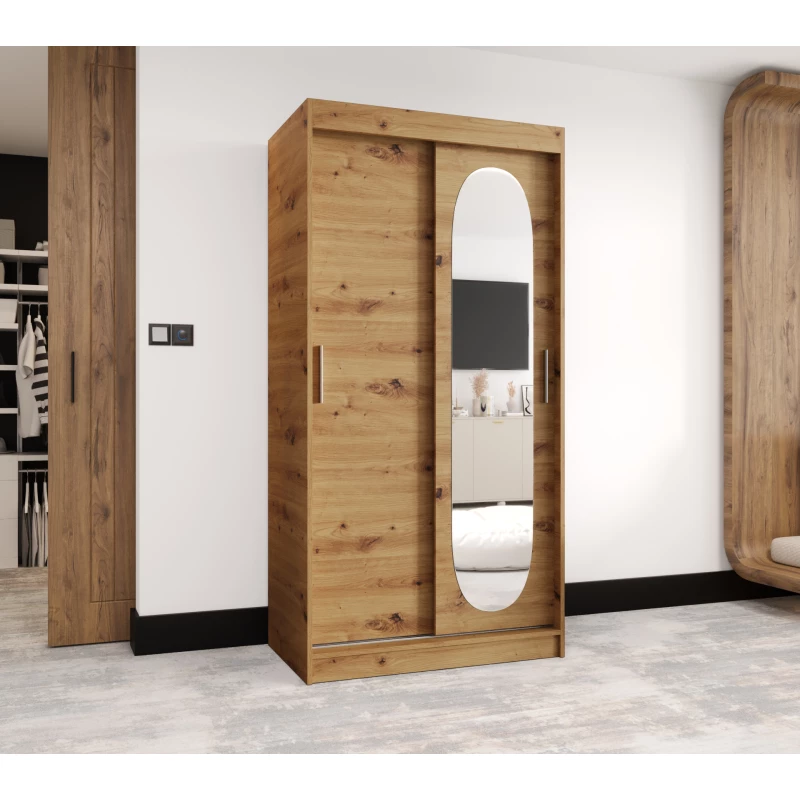 Šatní skříň 100 cm BEREN se zrcadlem - dub artisan