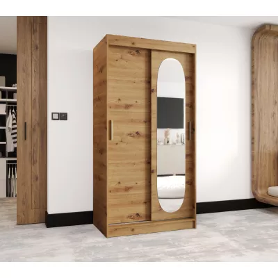 Šatní skříň 100 cm BEREN se zrcadlem - dub artisan