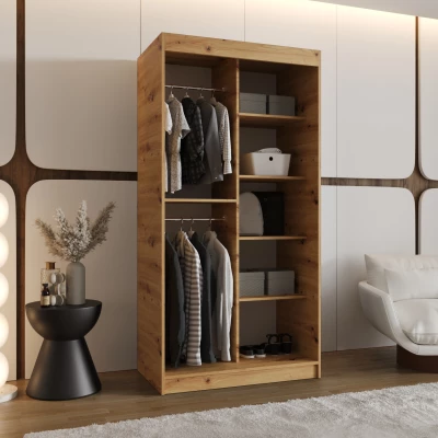 Šatní skříň 100 cm BEREN se zrcadlem - dub artisan