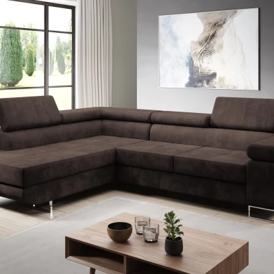 Rozkládací rohová sedačka PARASKA L - tmavě hnědá, levý roh