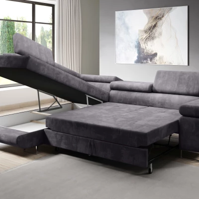 Rozkládací rohová sedačka PARASKA L - tmavě hnědá, levý roh