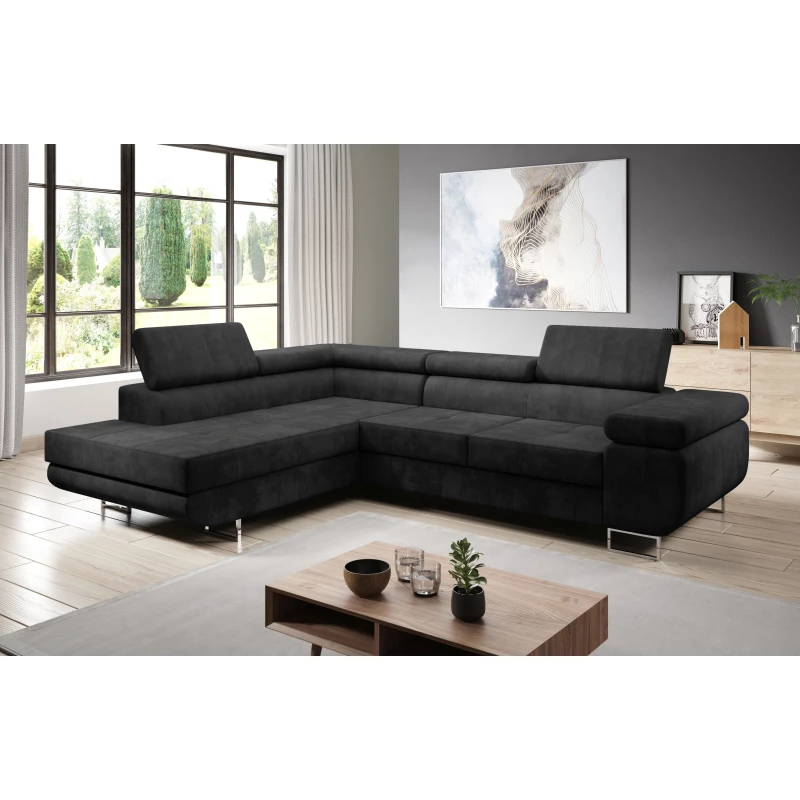 Rozkládací rohová sedačka PARASKA L - černá, levý roh