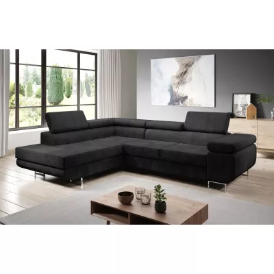 Rozkládací rohová sedačka PARASKA L - černá, levý roh